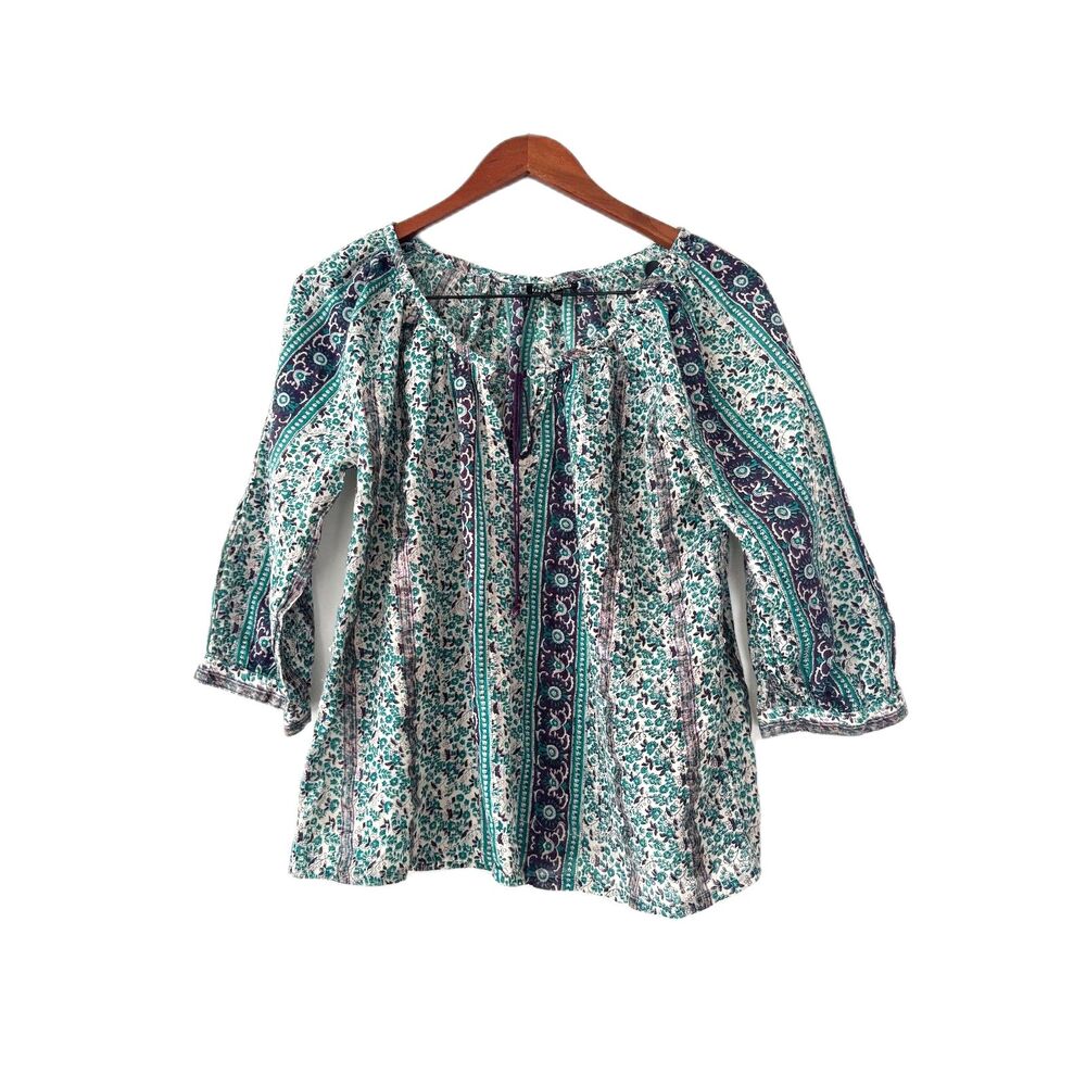 Lucky Brand Peasant Top Blue Purple Metallic Medium Tie at Neckline Boho - Picture 3 of 6